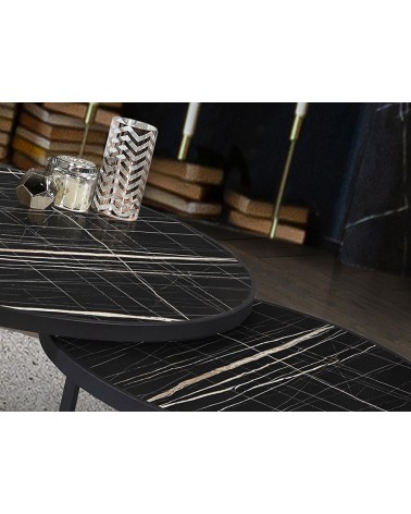 Naira SCHULLER VALENCIA set of 2 black marble tables