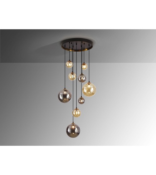 Dark SCHULLER VALENCIA black brass 9-light lamp