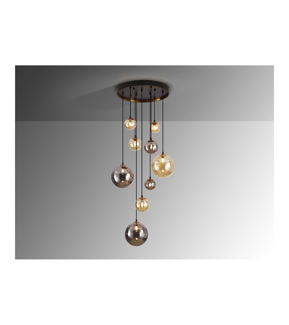 Suspension Dark SCHULLER VALENCIA noir laiton 9 lumières