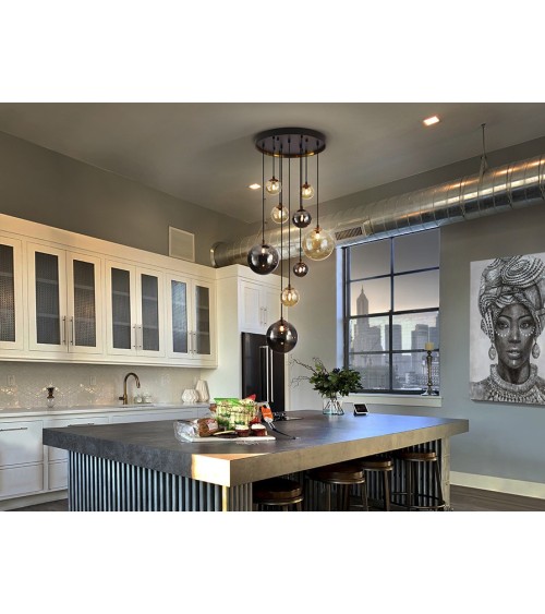 Suspension Dark SCHULLER VALENCIA noir laiton 9 lumières