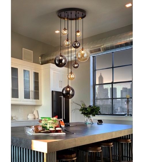 Dark SCHULLER VALENCIA black brass 9-light lamp