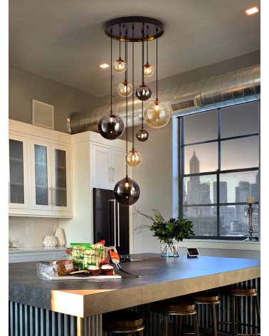 Suspension Dark SCHULLER VALENCIA noir laiton 9 lumières