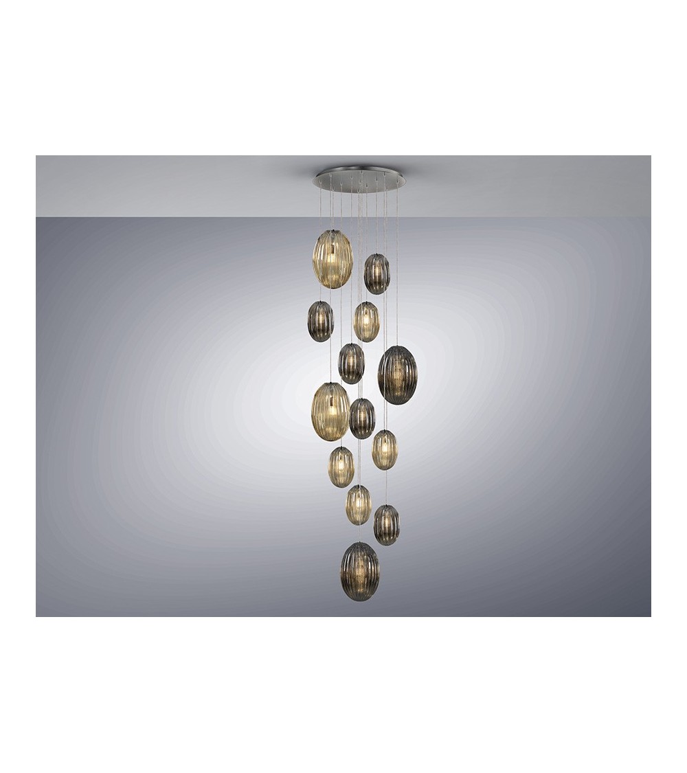 Suspension Ovila SCHULLER VALENCIA 13 lumières fumé cognac