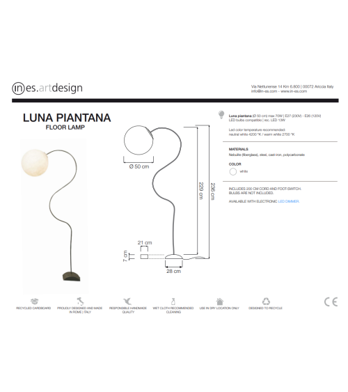 Luna Piantana Floor Lamp IN-ES.ARTDESIGN | BHOME by Arredi Barbàra