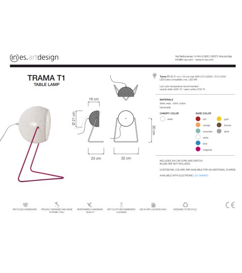 Tischleuchte Trama T1 IN-ES.ARTDESIGN | BHOME by Arredi Barbàra