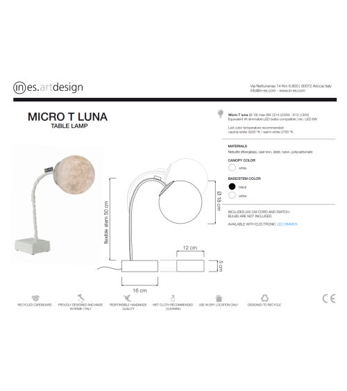 Lampada da tavolo Micro T Luna IN-ES.ARTDESIGN | BHOME by Arredi Barbàra