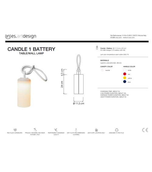 Lampe à batterie Candle 1 Battery IN-ES.ARTDESIGN | BHOME by Arredi Barbàra