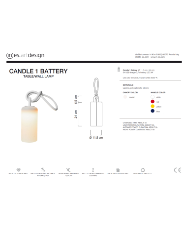 Lampada a batteria Candle 1 Battery IN-ES.ARTDESIGN | BHOME by Arredi Barbàra