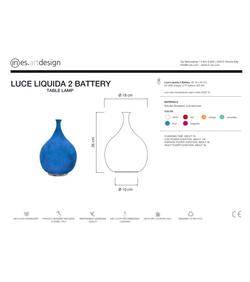 Lampada a batteria Luce Liquida 2 Battery IN-ES.ARTDESIGN | BHOME by Arredi Barbàra