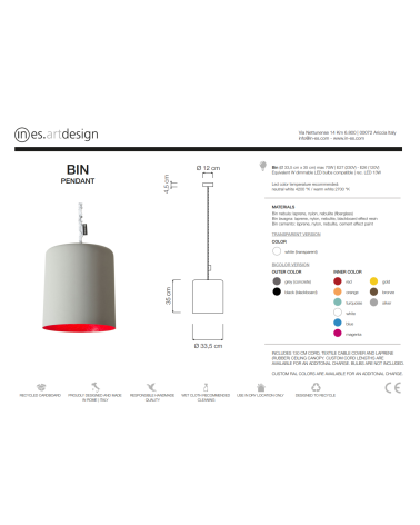 Lampe suspension Bin Cemento IN-ES.ARTDESIGN | BHOME by Arredi Barbàra