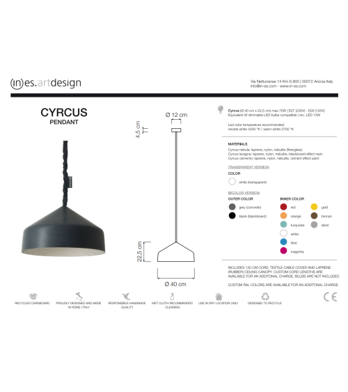 Lampada a sospensione Cyrcus Lavagna IN-ES.ARTDESIGN | BHOME by Arredi Barbàra