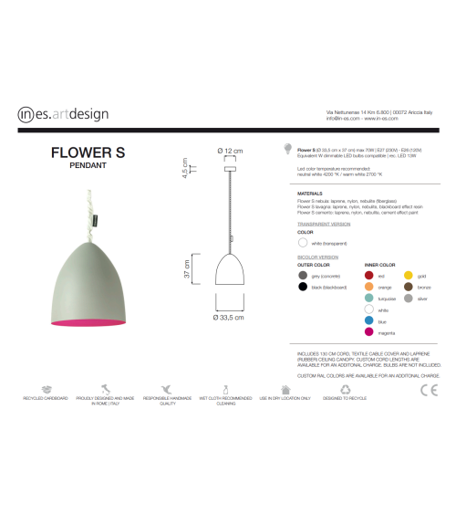 Lámpara de suspensión Flower S Cemento IN-ES.ARTDESIGN | BHOME by Arredi Barbàra
