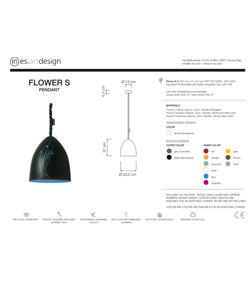 Lampada a sospensione Flower S Lavagna IN-ES.ARTDESIGN | BHOME by Arredi Barbàra
