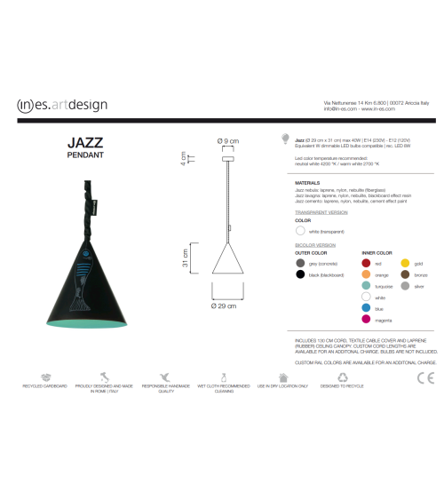 Lampada a sospensione Jazz Lavagna IN-ES.ARTDESIGN | BHOME by Arredi Barbàra