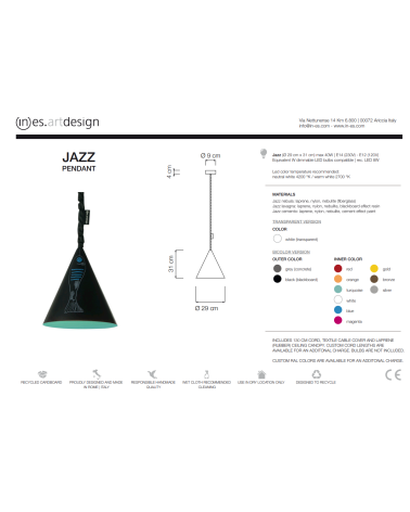 Lampada a sospensione Jazz Lavagna IN-ES.ARTDESIGN | BHOME by Arredi Barbàra