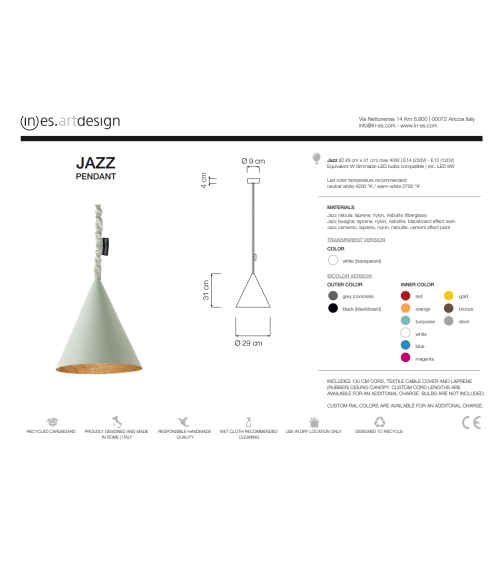 Lampada a sospensione Jazz Cemento IN-ES.ARTDESIGN | BHOME by Arredi Barbàra