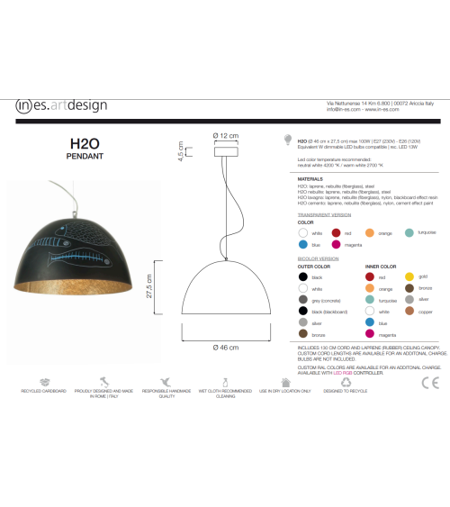 Lampada H2O Lavagna | Design Contemporaneo Elegante