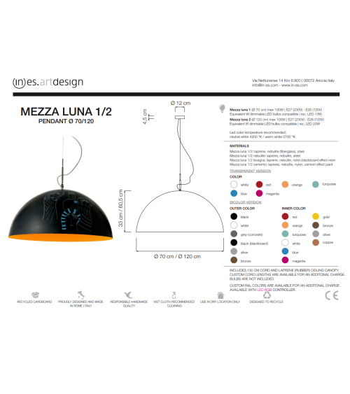 Lámpara de suspensión Mezza Luna Lavagna IN-ES.ARTDESIGN | BHOME by Arredi Barbàra