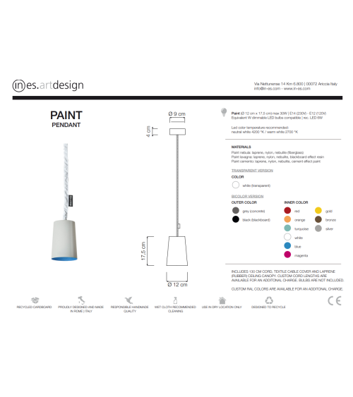 Paint Cemento pendant lamp IN-ES.ARTDESIGN | BHOME by Arredi Barbàra