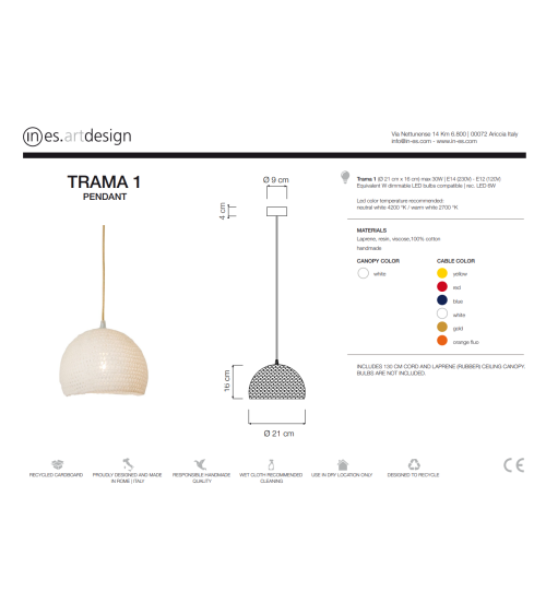 Lampada a sospensione Trama 1 IN-ES.ARTDESIGN | BHOME by Arredi Barbàra