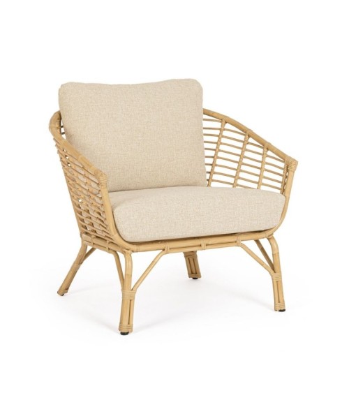 La poltrona MABEL è realizzata con struttura in alluminio verniciato a polvere (poliestere) con effetto rattan, progettata per g